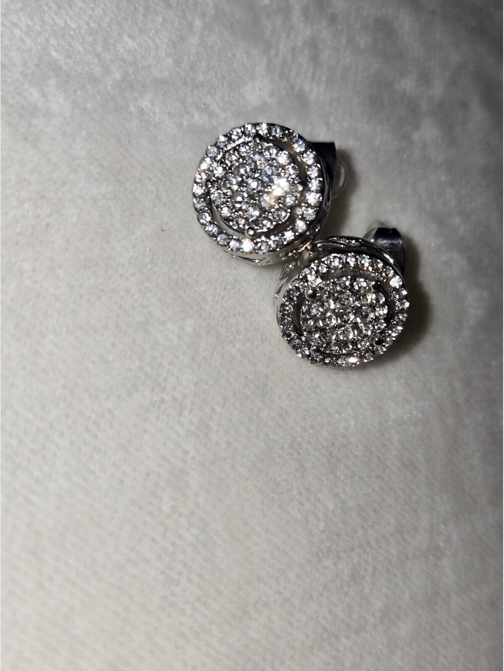 White gold plated, Circle Pave Stud Earrings, New , 1/2 Inch